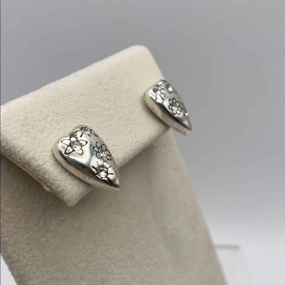 Brighton Crystal Sparkling Heart Silver Earrings Feminine Minimalist New Preppy - Picture 3 of 7